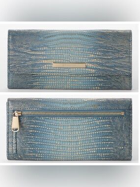 Brahmin Cordelia Wallet Trifold Continental Blue Lizard-Embossed Leather NWT